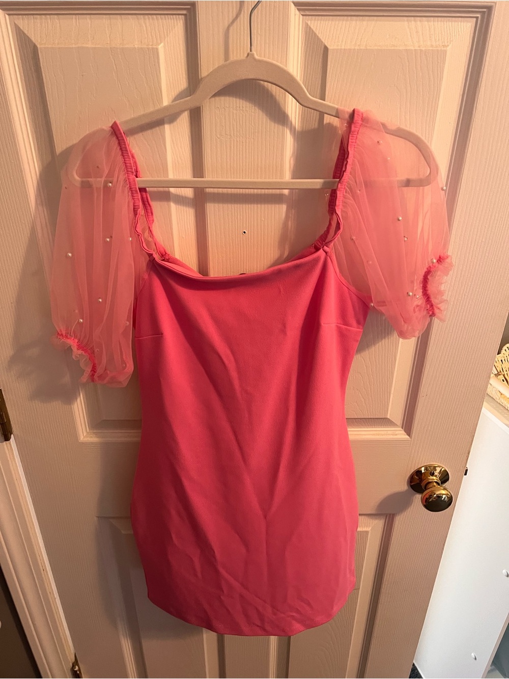 Pink Mesh Puff Sleeve Mini Dress
